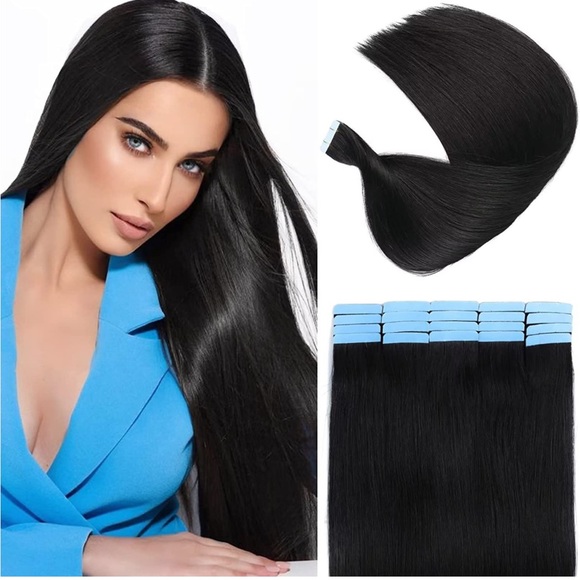 Hair 18 2pcs Jet Black Hair Extensions Tape In Hair Extensions Real